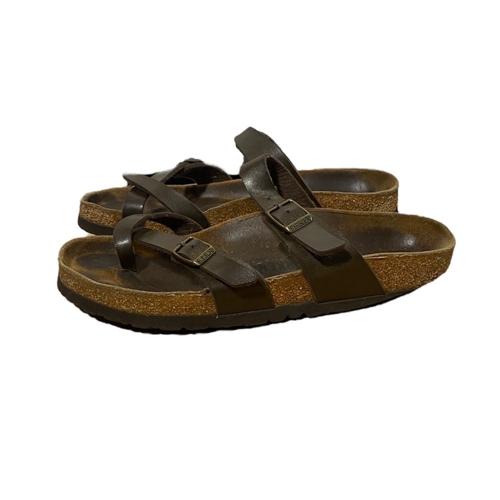 Birkenstock Mayari Women’s Brown Birko-Flor Size 38 Cork Heel Leather Hippie